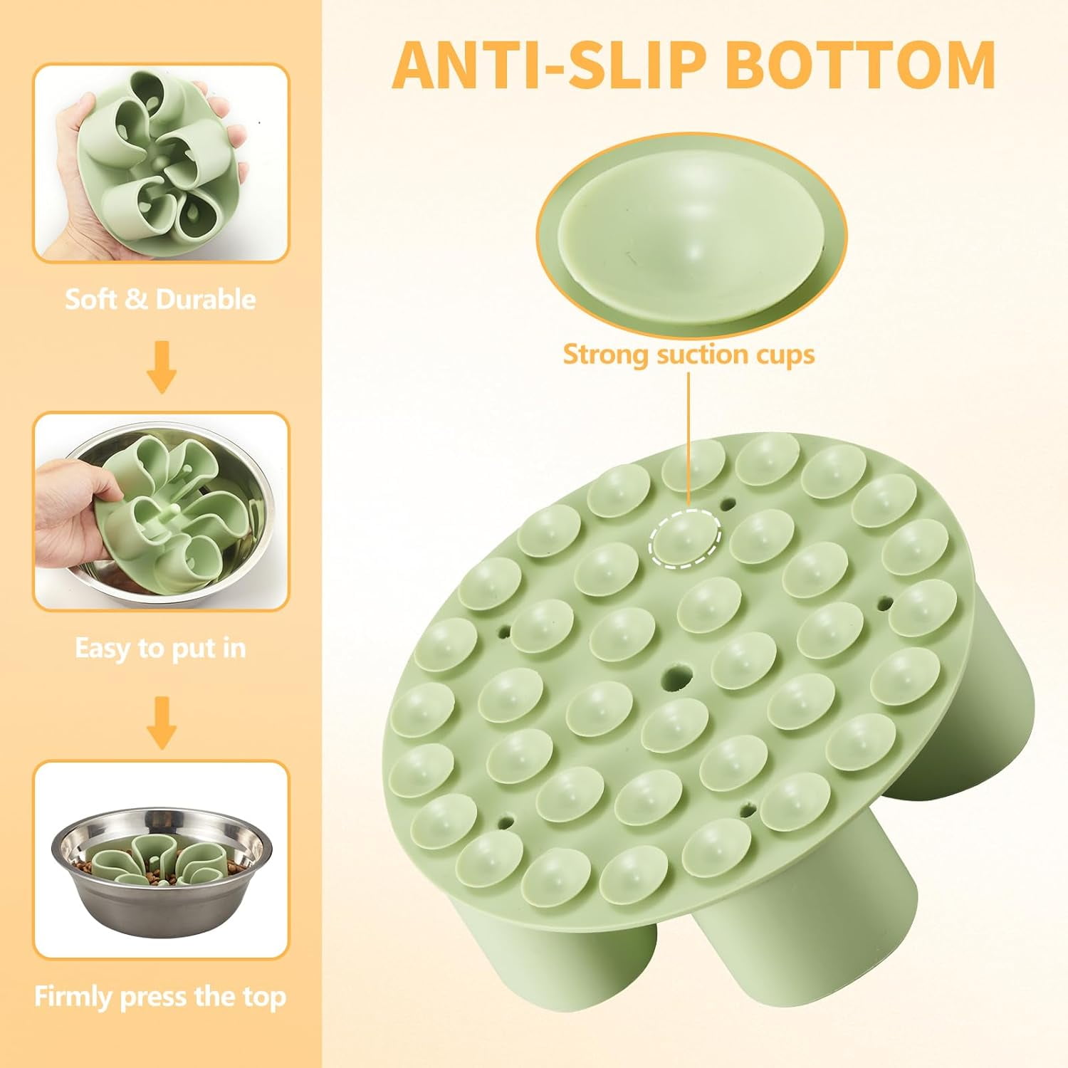 Slow Feeder Dog Bowls Insert,  Soft Silicone Slow Eating Dog Bowl Insert with Suction Cups for Small, Medium and Large Dogs(Green S)