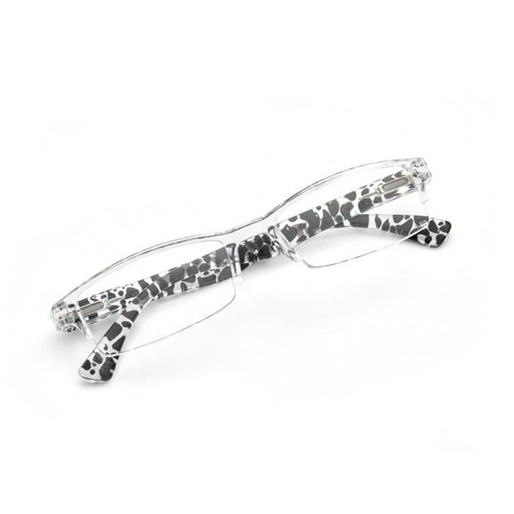 Rectangular Reading Glasses 1.00 Half Rimless Clear Frame Zebra Print Spring Hinge Readers 1.00 strength