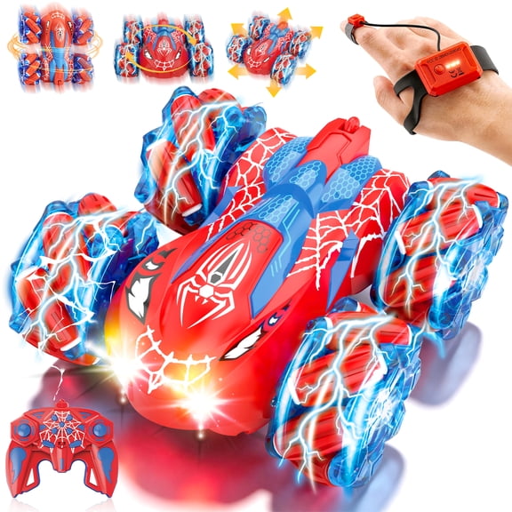 Chuvikid 2.4GHz Spider Double-Sided RC Stunt Car,360° Spins,Gesture Sensing,4WD Remote Control Vehicle & All-Terrain Tires,Remote Control Car Toy Gift for Boys & Girls 6-12