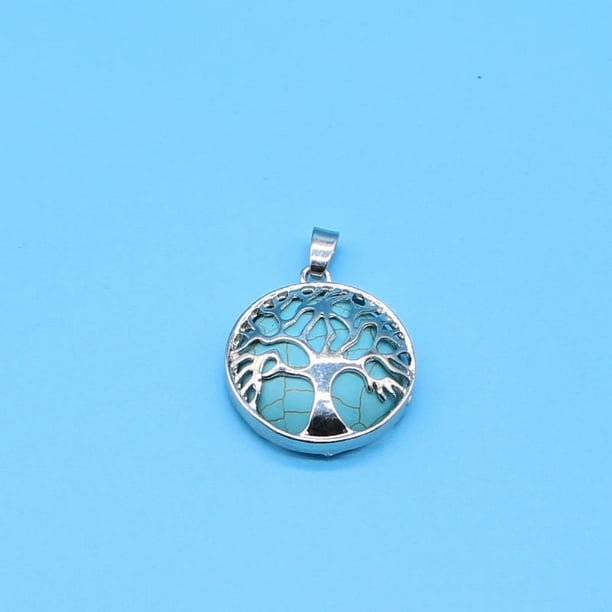 Zhuge Colgante de collar, collares para hombres y mujeres, colgante de aleación hueca de árbol de la vida de piedra natural (verde claro)