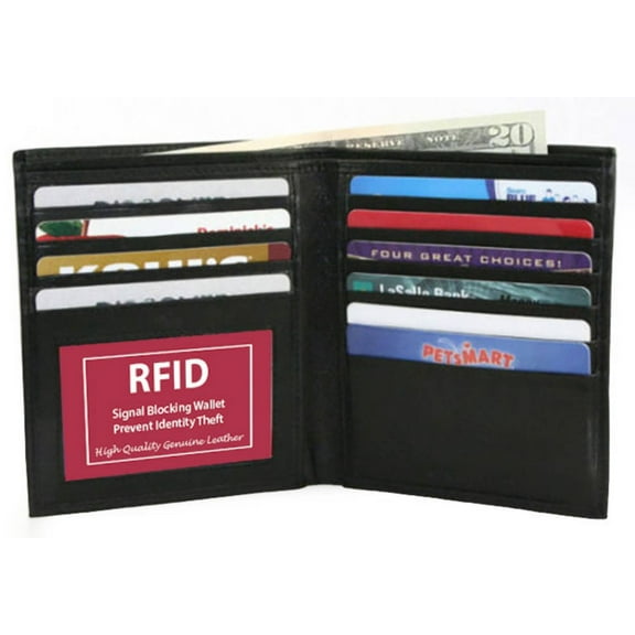 Black RFID Blocking Leather Men's Hipster Bifold Wallet ID Card Holder