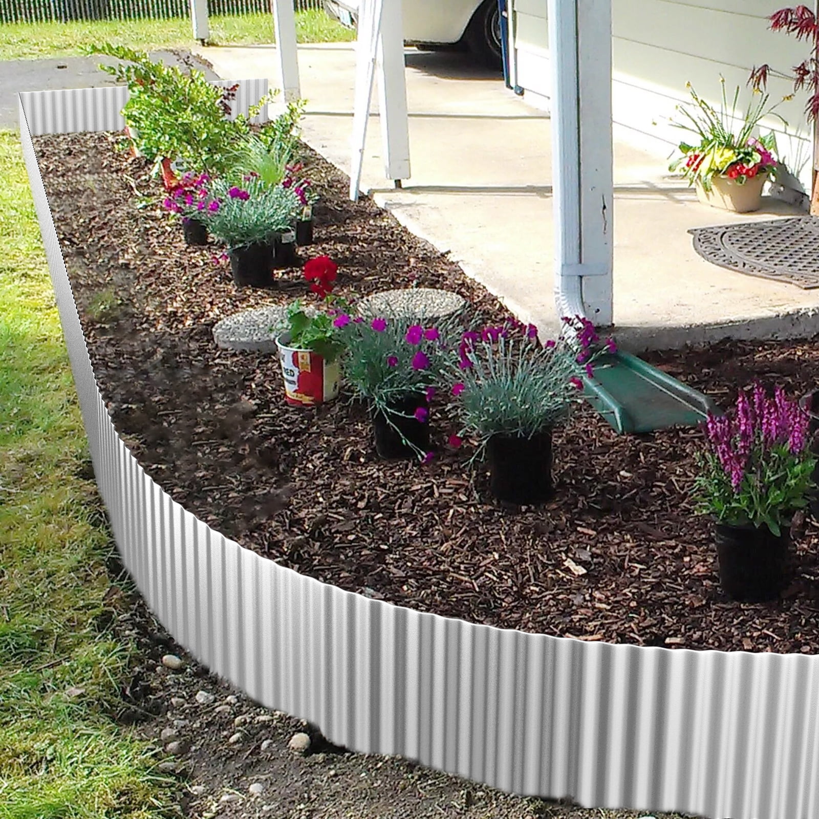 12 Inch 10 FT Garden Landscape Edging Border Galvanized Sturdy Metal Hemmed DIY Edging for Landscaping Lawn Flower Beds Patio Pathway Divider Design, Silver