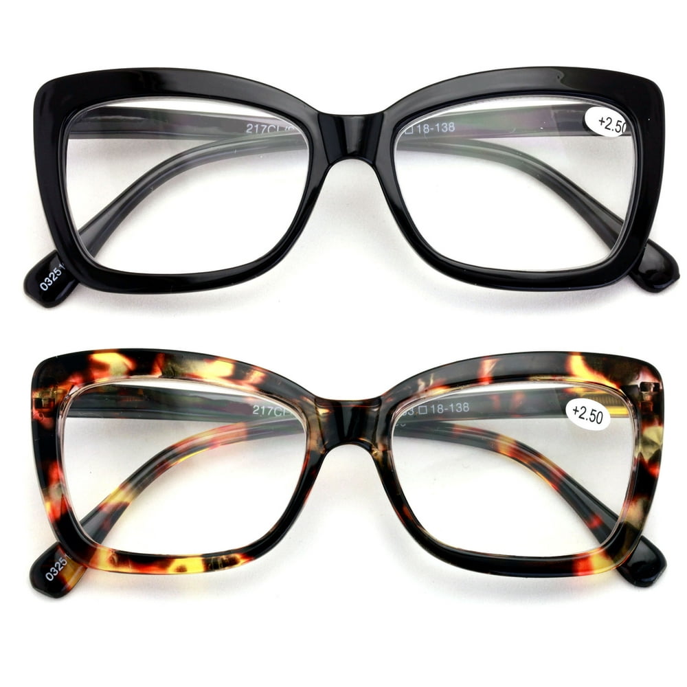2 pairs women big lens butterfly reading glasses fun cateye clear