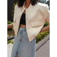 thumbnail image 3 of Womens Beige Oversized Baseball Bomber Jacket With Flap Pockets, 3 of 8