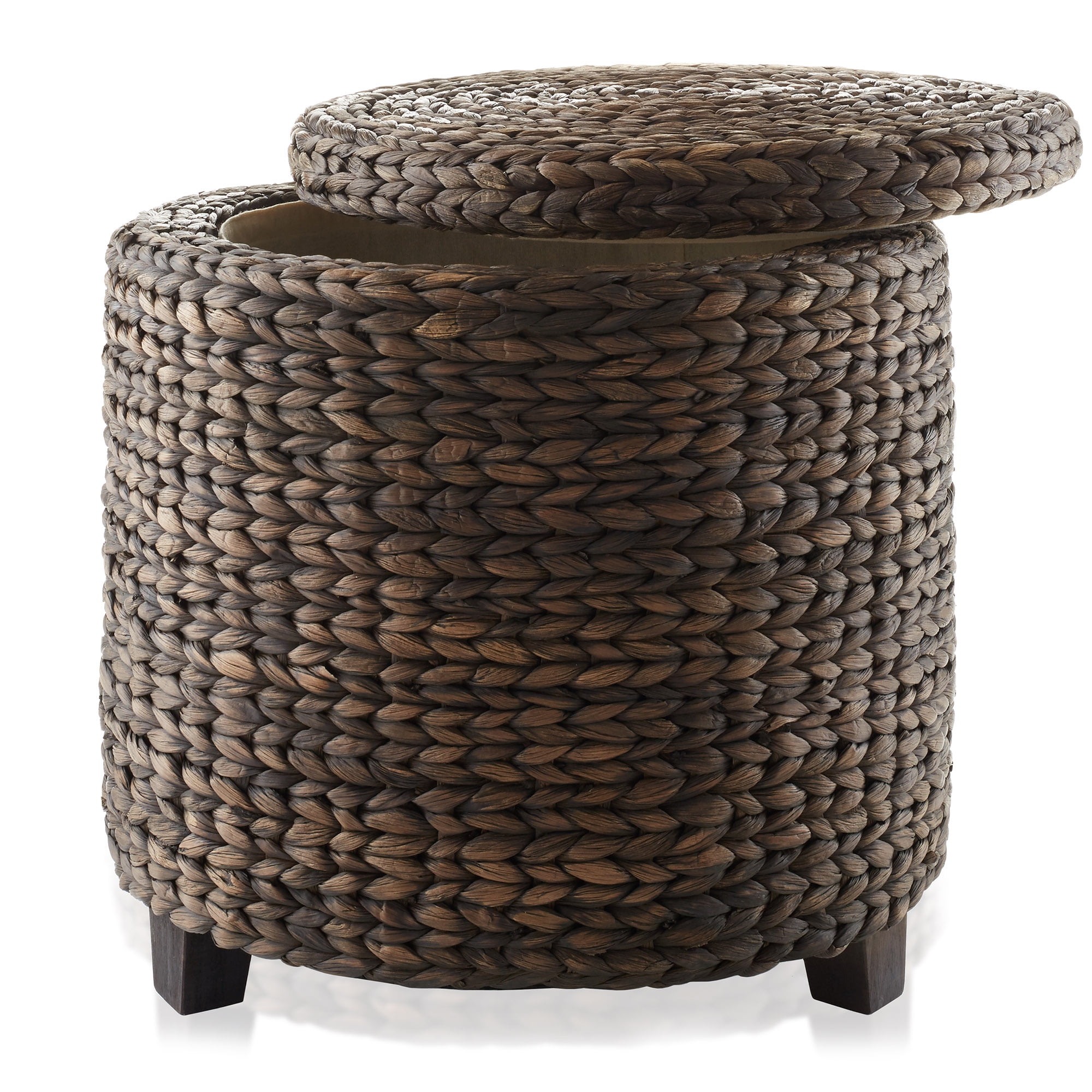 Casafield 17" Round Storage Ottoman with Lid - Espresso Dark Brown, Handwoven Footstool for Living Room, Bedroom, Bathroom, Home Office