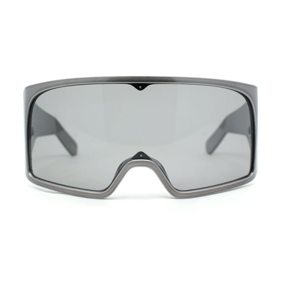 XL Oversized Shield Rectangle Super Thick Temple Plastic Sport Sunglasses Silver - Black