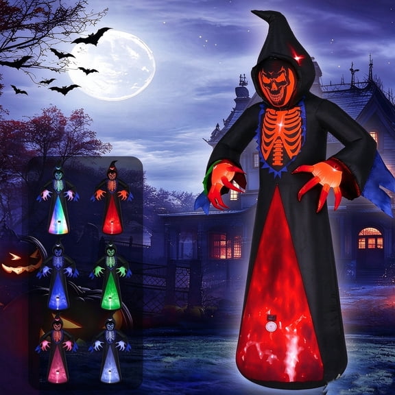 Areker 12ft Halloween Inflatable Grim Reaper, 7 Modes 3D Flame Lights Spooky Blow up Yard Decor, Waterproof & Easy Setup Halloween Ghost for Garden Patio Lawn