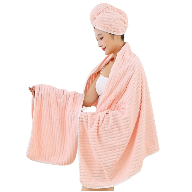 Juego De Baño De 3 Piezas: Toalla De Felpa Coral, Gorro De Ducha Y Toalla De Baño. Juego De Tres Piezas Para El Hogar. Secado Rápido, Absorbe El Agua, Suave Y No Deja Pelusa.