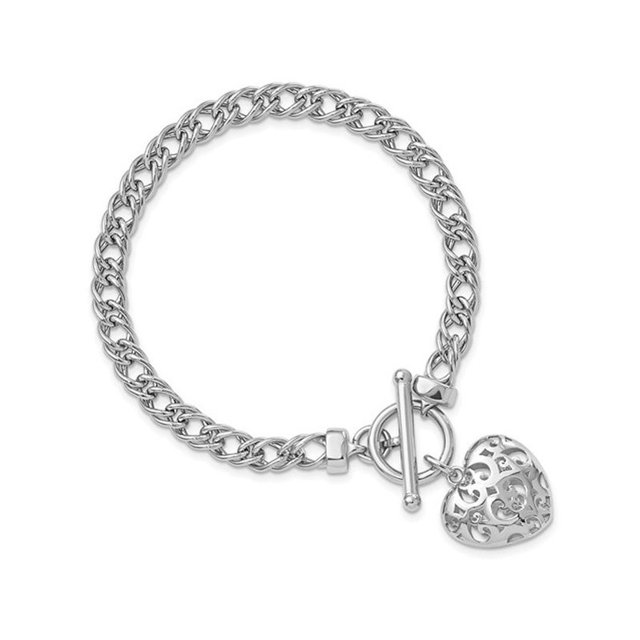 Sterling Silver Toggle Heart Basket Charm Bracelet