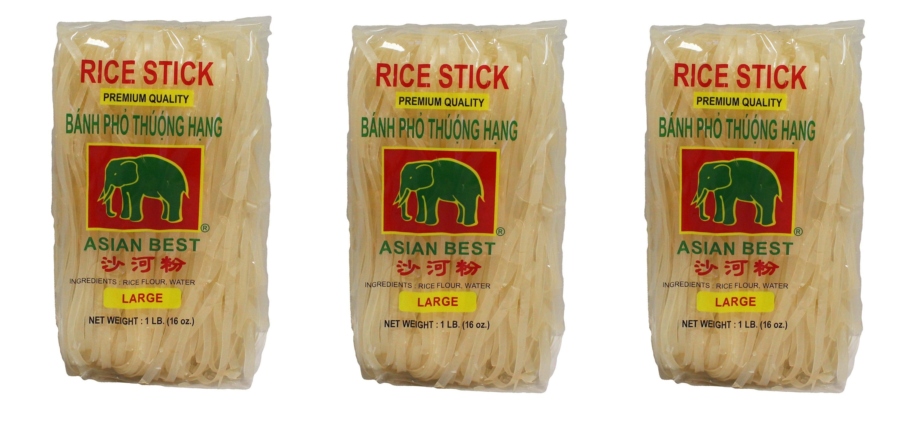 Asian Best Premium Rice Stick Noodle Large 16oz (3 Pack) Plus one NineChef Brand long handle Spoon
