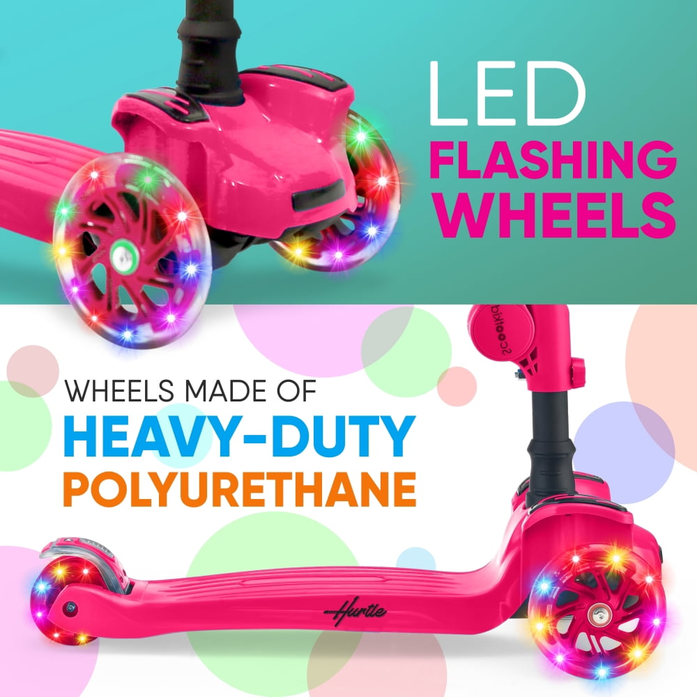 Hurtle Scoot Kid 3-Wheel Kids Scooter - Child & Toddler Toy Scooter with Built-in LED Wheel Lights