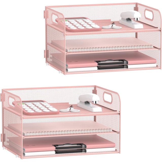 Paper Organizer with Pen Holders Mesh Letter Tray with Handle Paper Tray Organizer for A Files