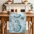 thumbnail image 2 of Coastal Seahorse Table Runner, Ocean Nautical Starfish Seashells Coral Washable Cotton Linen Table Runners 48 Inches Long, Dresser Scarf Runner for Nightstand/Coffee/End Tables 13''x48'', 2 of 8