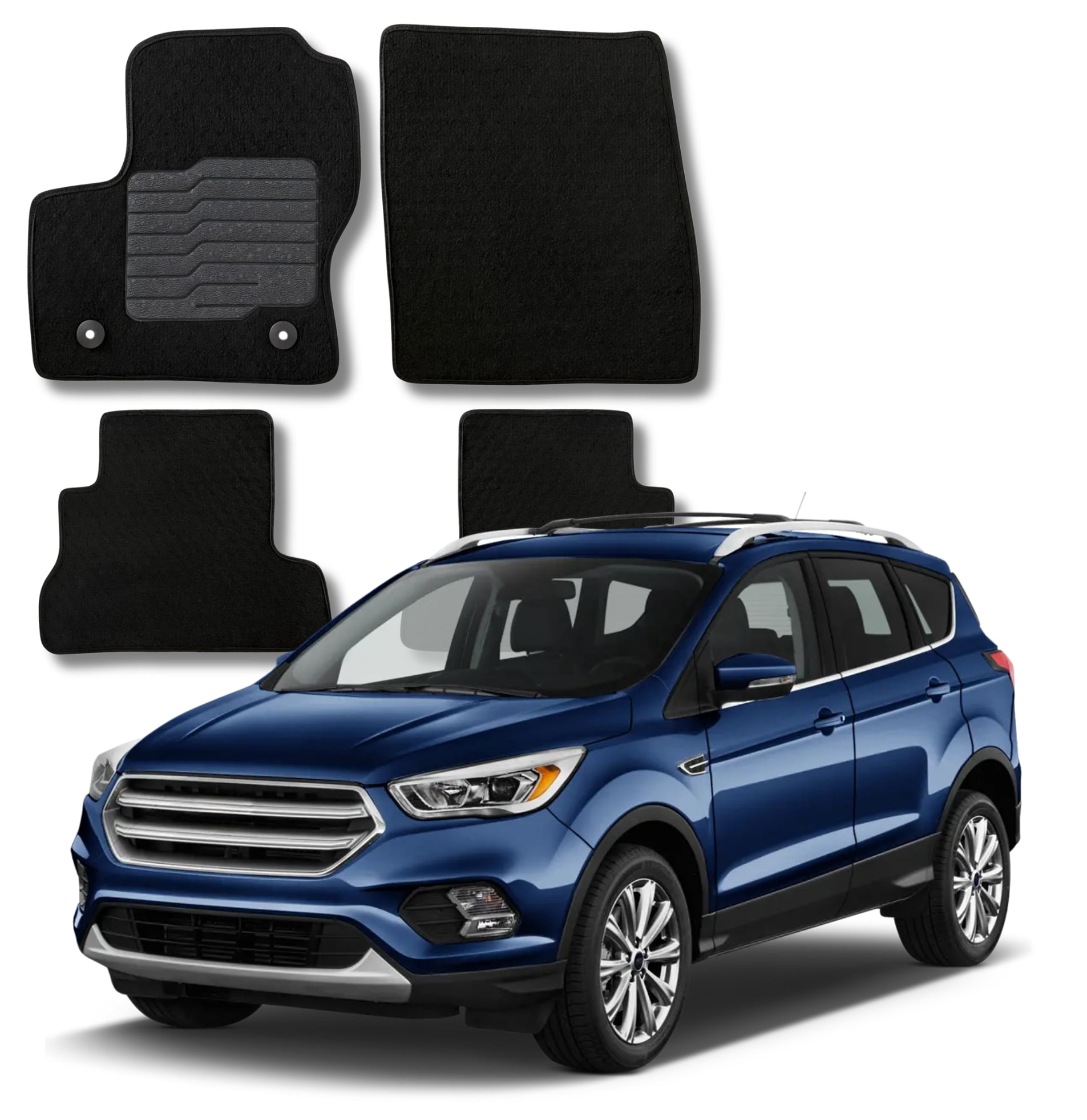 Carpet Floor Mats Fit for 2013 to 2019 Ford Escape, with Anti-Slip Driver Heel Pad and Safety Locks, Front and Rear, Black