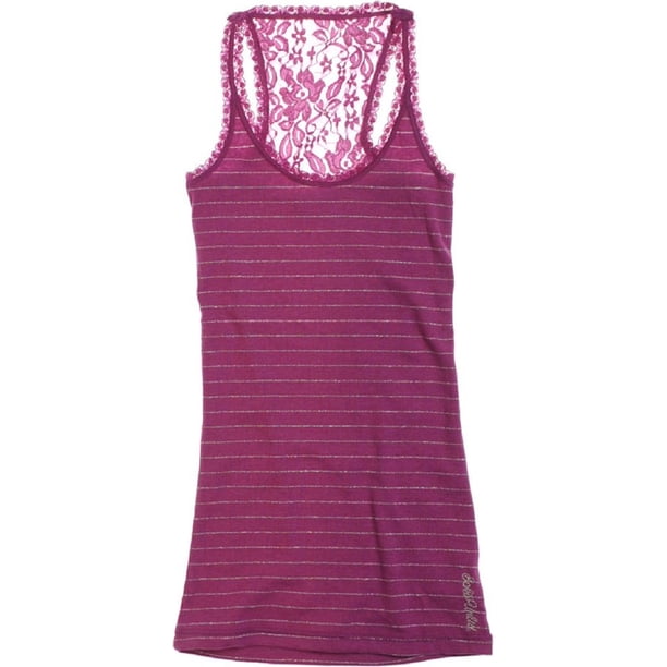 Ecko Unltd. Camiseta sin mangas con espalda cruzada y encaje a rayas para mujer, Púrpura, XS Ecko Unltd. Camiseta sin mangas