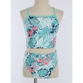 thumbnail image 5 of YIZYIF Big & Little Girls 3Pcs Tankini Set Swimsuit Juniors Floral Print Long Sleeve Rash Guard Bathing Suit Green Palm Leaf 14, 5 of 7