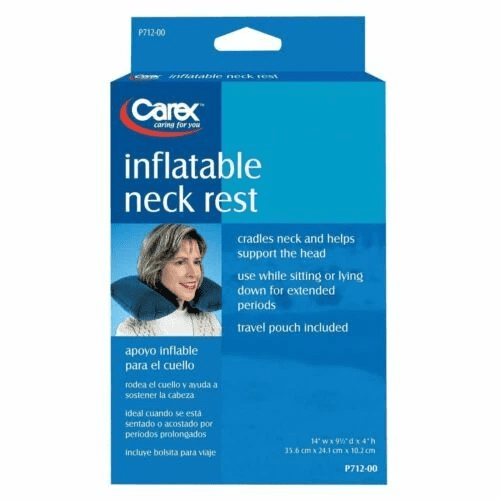 Carex Inflatable Travel Neck Rest Pillow, Folds Flat for Easy Storage, for Airplane and Car, Blue