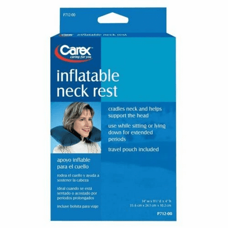 Carex Inflatable Travel Neck Rest Pillow, Folds Flat for Easy Storage, for Airplane and Car, Blue