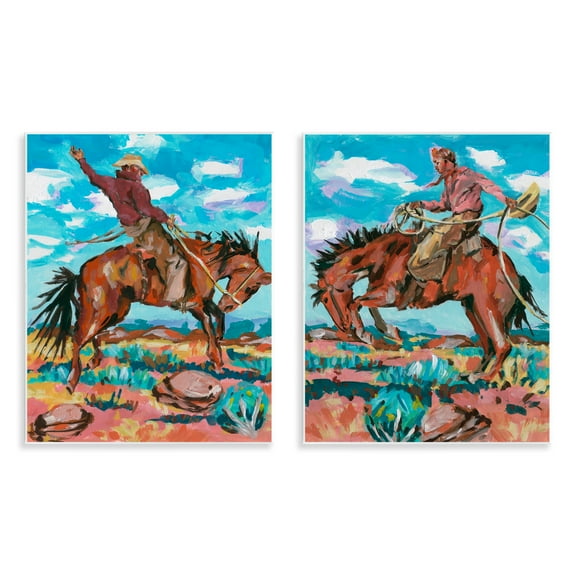 Stupell Industries Rustic Cowboys in Desert Entertainment Painting Unframed Art Print Wall Art, 11 x 14, Set of 2