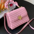 thumbnail image 5 of Quilted PU Leather Crossbody Bag, Heart Magnetic Snap Flap Purse for Daily Casual , Pink, 5 of 5