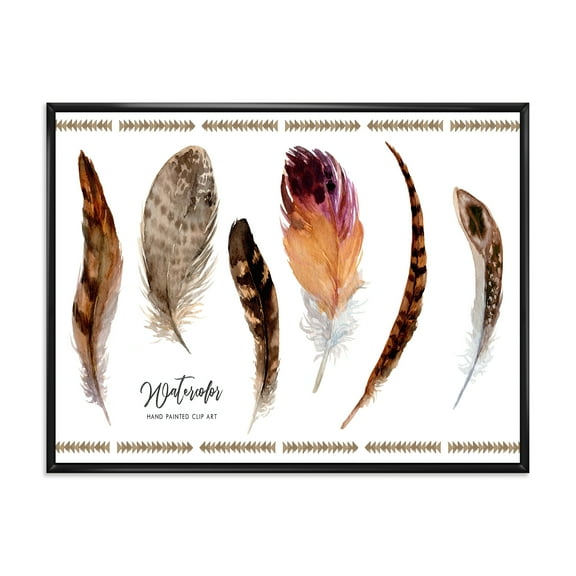 Designart 'Exotic Vibrant Boho Watercolor Feathers' Bohemian & Eclectic Framed Canvas Wall Art Print