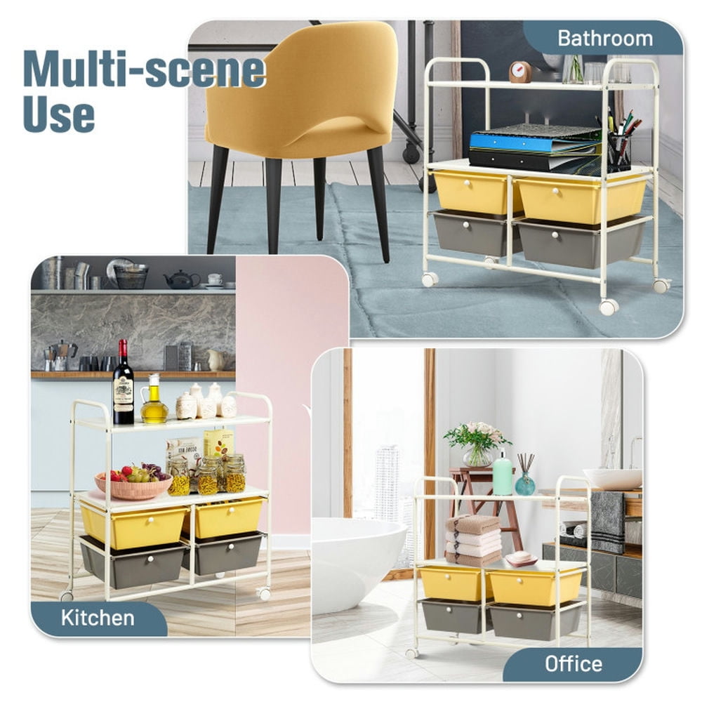 Demi Bonn 4 Drawers Shelves Rolling Storage Cart Rack with 4 Universal Casters, Yellow & Gray