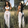 thumbnail image 3 of Pantalon de Couverture de Bikini en Maille Transparente à Volants pour Femmes Vert m, 3 of 4