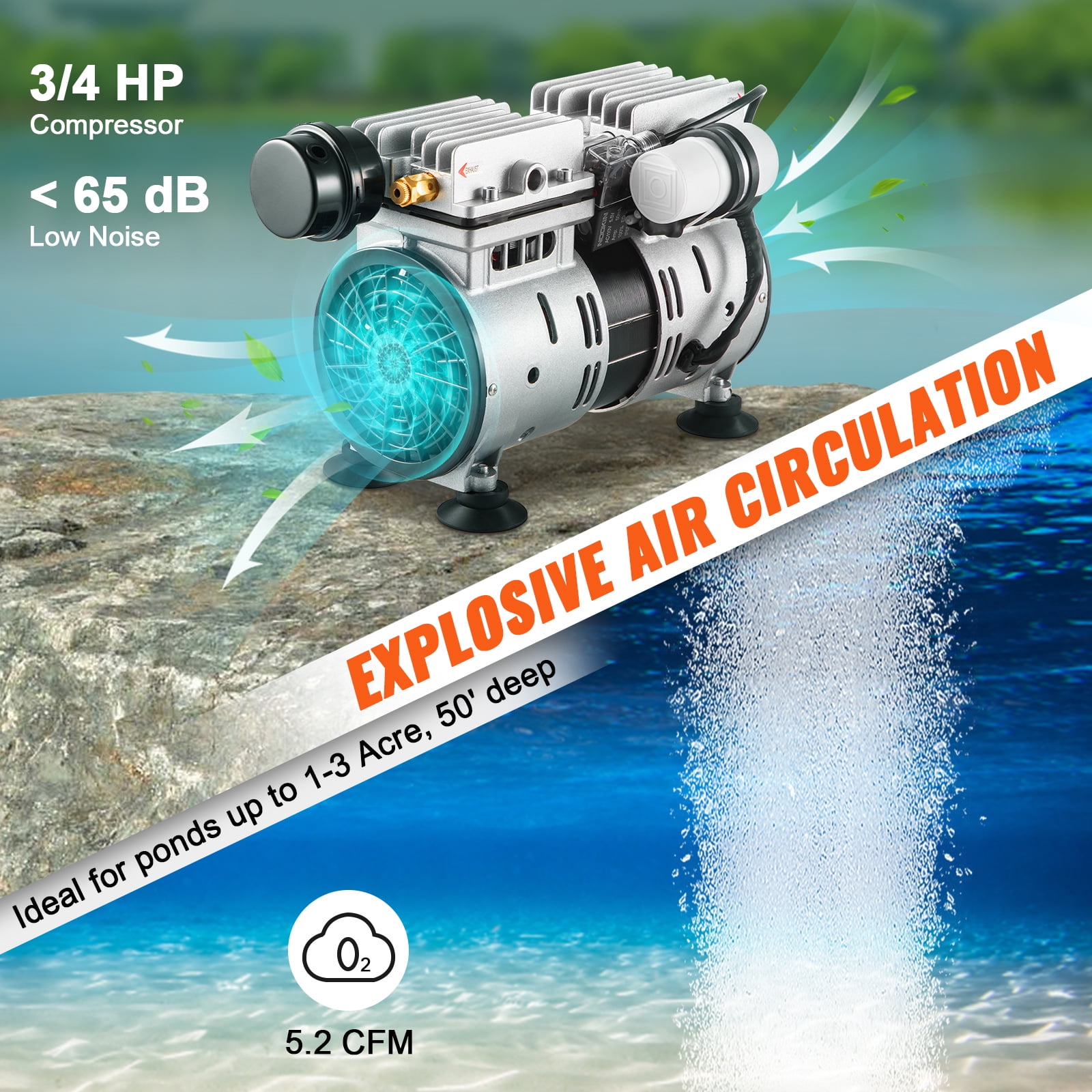 KFFKFF Pond Aerator, Air Compressor 550W Power, Oxygen