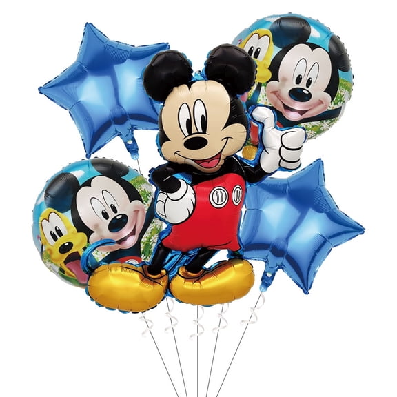 5PCS Mickey And Minnie Anime Balloon Set for Birthday Parties - Cartoon Foil Balloons Kit with String, Perfect for Kids Adults Decoration Theme Celebration