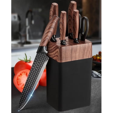 Kitchen Knife Set with Block,POSGEE 7pcs Knife Block Set with Sharpener Professional Kitchen Knives Block Sets with High Carbon Stainless Steel Blades and Ergonomic Handle,Black,(Non-Wood)