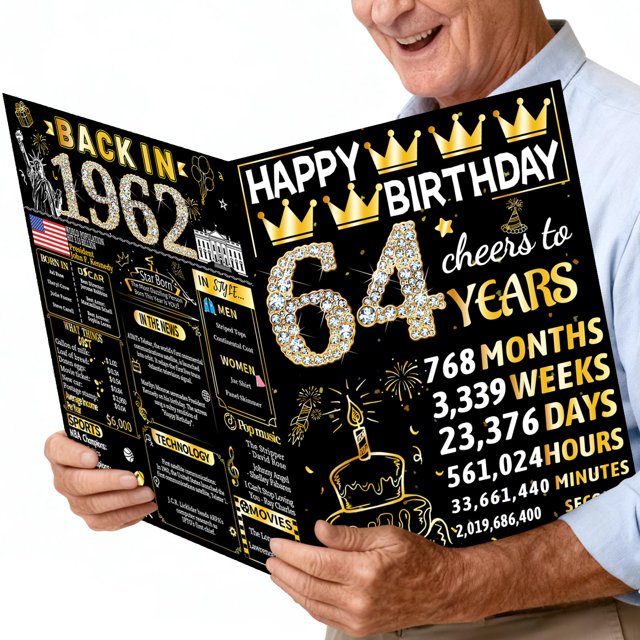Tarjeta de cumpleaños Joycard 64th Jumbo con sobre, tema 1962