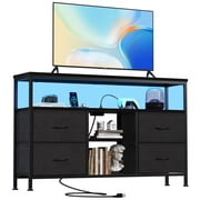 Blazezo 43 inch TV Stand with Power Outlets & App Controlled LED Lights, Media Console with 4 Fabric Drawers, Charging Station for Living Room, BedroomEntertainment Center Black
