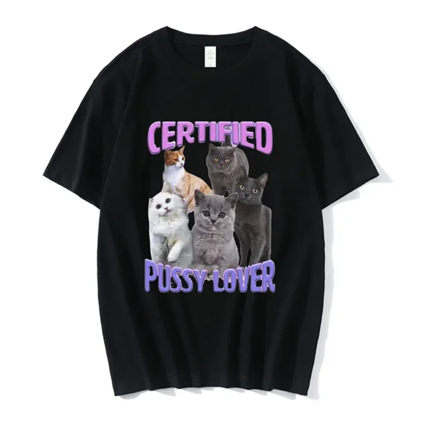 Camiseta de gato amante certificado, moda casual para hombre, camiseta de manga corta, camisetas vintage de gran tamaño, ropa de calle