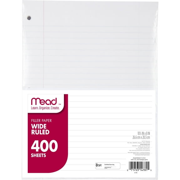 Mead Filler Paper, Wide Ruled, 8" x 10.5", 400 Sheets