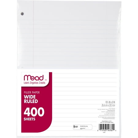 Mead Filler Paper Wide Ruled 10-12 x 8 400 SheetsPack - Filler Paper
