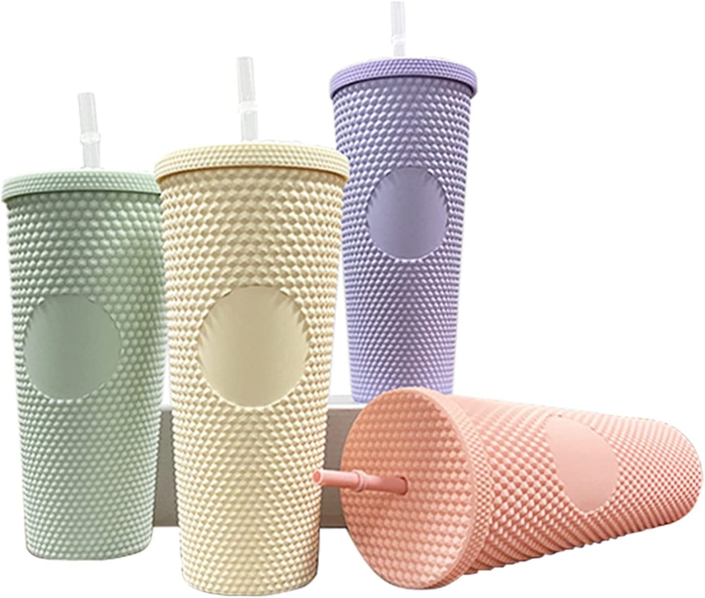 Happon 24 Oz Studded Iced Coffee Plastic Tumbler Reusable Water Bottle with  Lid and Straw, Studded Textured Frosted Honeycomb Beak, Leak-Proof and BPA  Free Cup (Gradient Green Purple) 