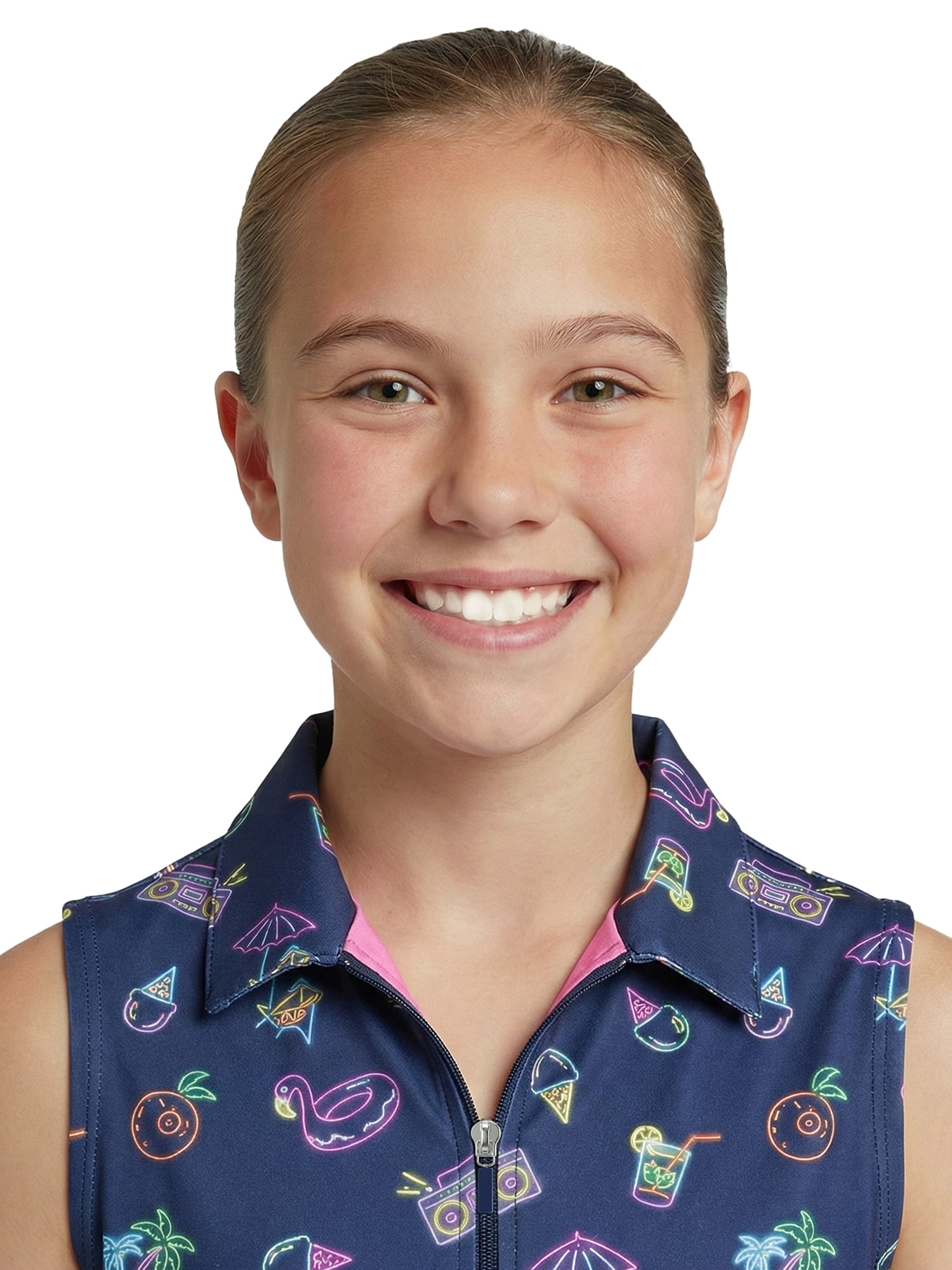 Birdie Bound Girls Neon Pool Party Sleeveless Polo Dress, Sizes XS-XL