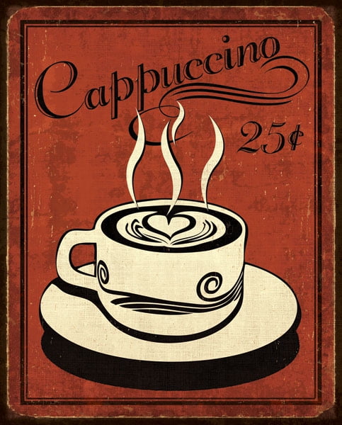 油彩画　coffee time Gango Home Decor Retro Coffee Cup & Quote Kitchen Wall Art