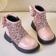 thumbnail image 6 of Lovzfmll Boots for Girls, Sequin Glitter Princess Ankle Boots with Bow, Dressy Party Prom Fall Winter Leather Booties for Toddler 3.5-4 Years, Pink, 6 of 9