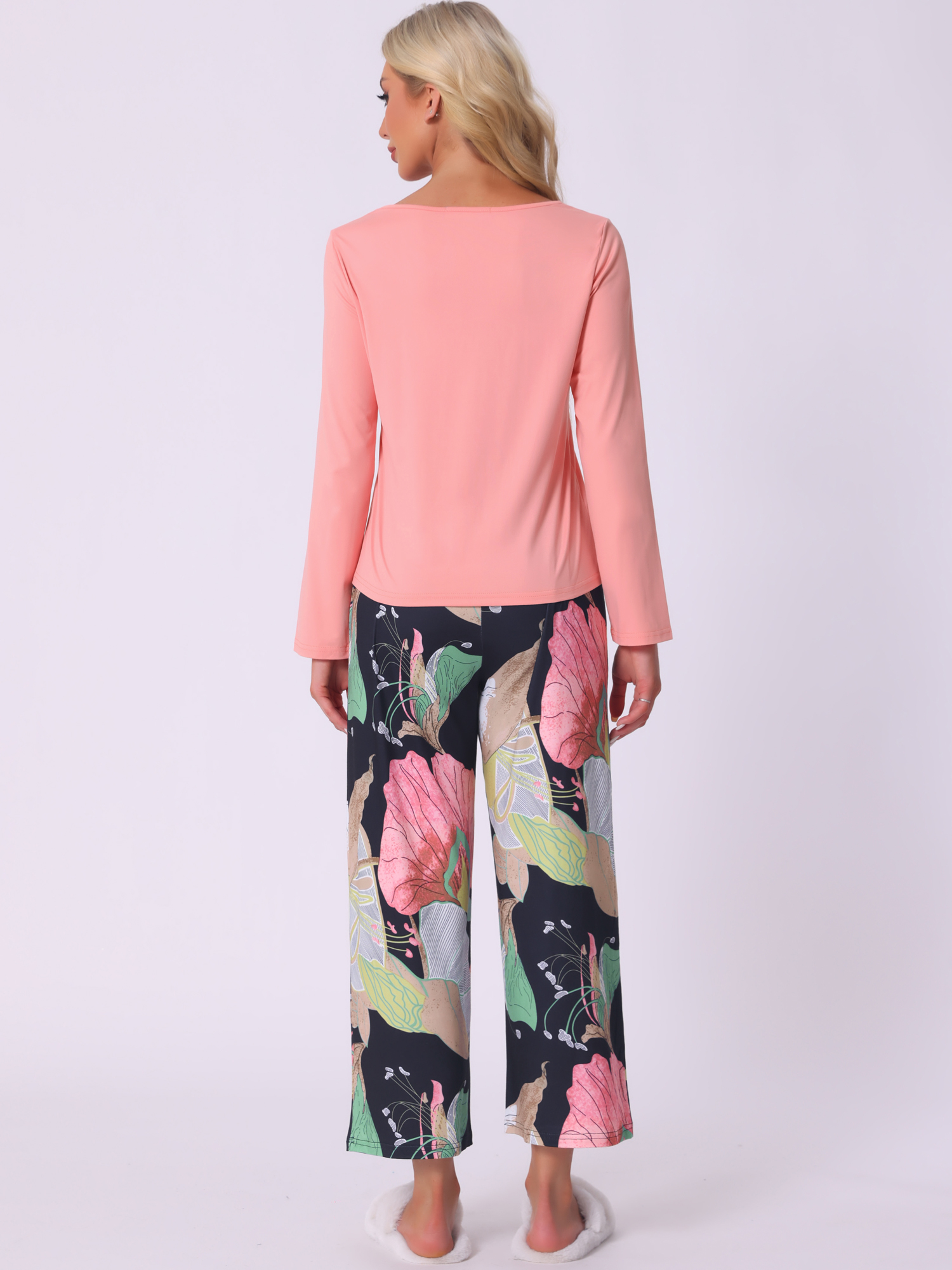 DARING DIVA Long Sleeve Floral Capri Soft Strechy Pajama Sets 2 Pieces S Pink