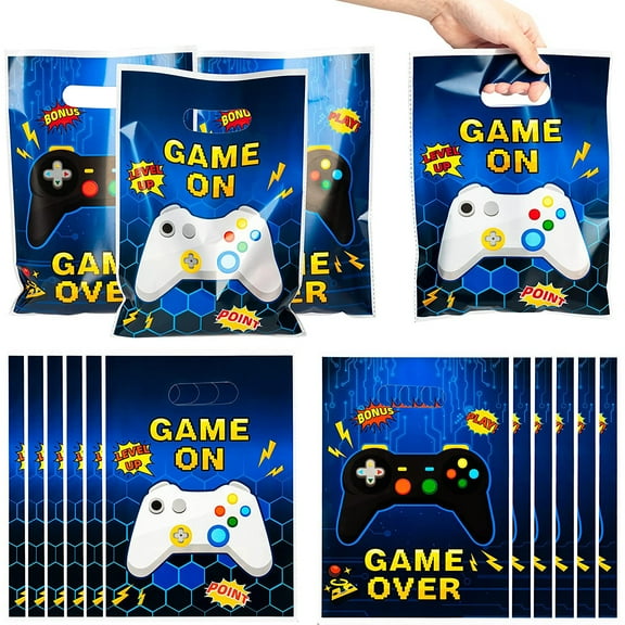 Belanttega Blue Video Game Theme Party Plastic Bag 50 Piece Set Gift Bag Gamepad Style Design Candy Snack Storage Birthday Party Decoration Baby Return Gift Bag Gift Wrapping Supplies