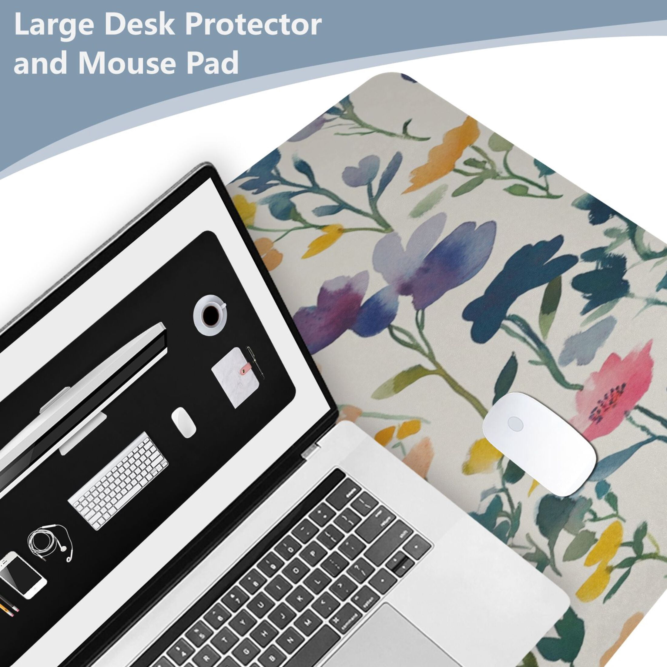 Wobogo Colorful Abstract Flower Gaming Mouse Pad Non-slip Leather Desk Mat Water Resist Keyboard Pad for Gamer Office 16.5×35.4in