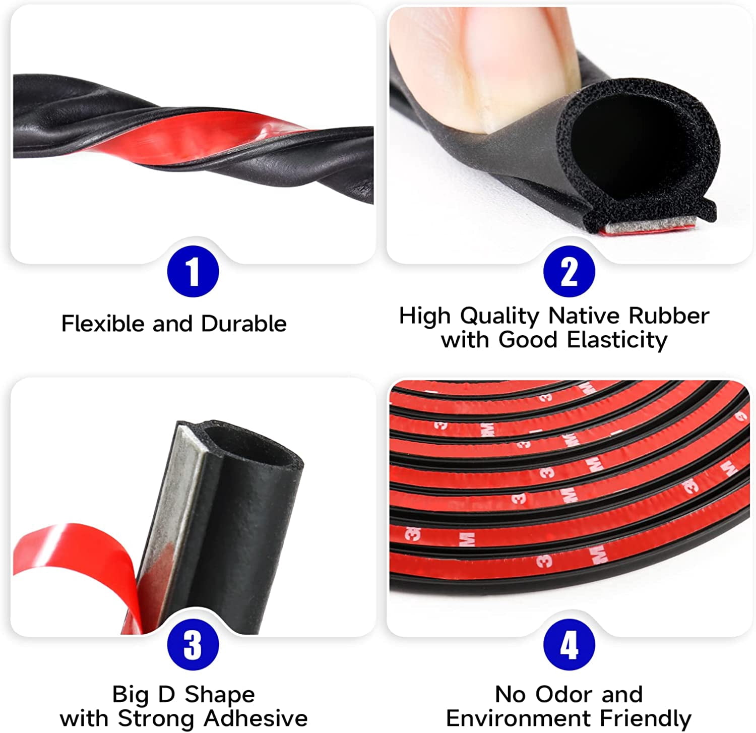 D-Shape Car Door Rubber Seal Strip,Black Automotive Weather Stripping with Self-Adhesive to Reduce Noise and Water-Leaking fit Most Car,Truck,SUV,RV,Boat and Home Application
