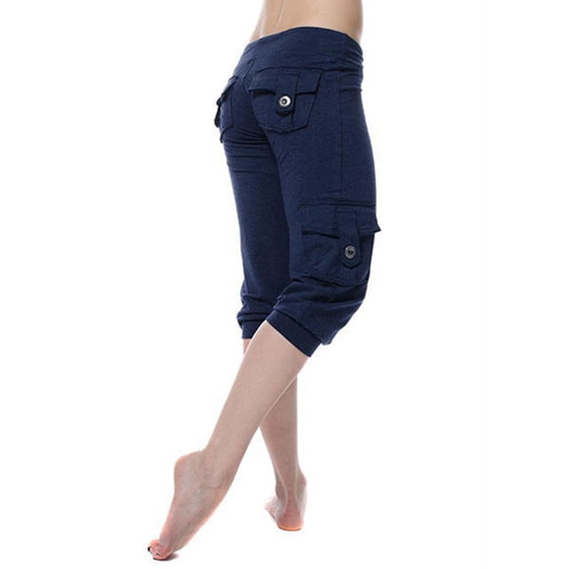 Innerwin Capris Pantalon Cordon Bas Femmes Yoga Taille Basse Pantalon Capri Bleu 3XL
