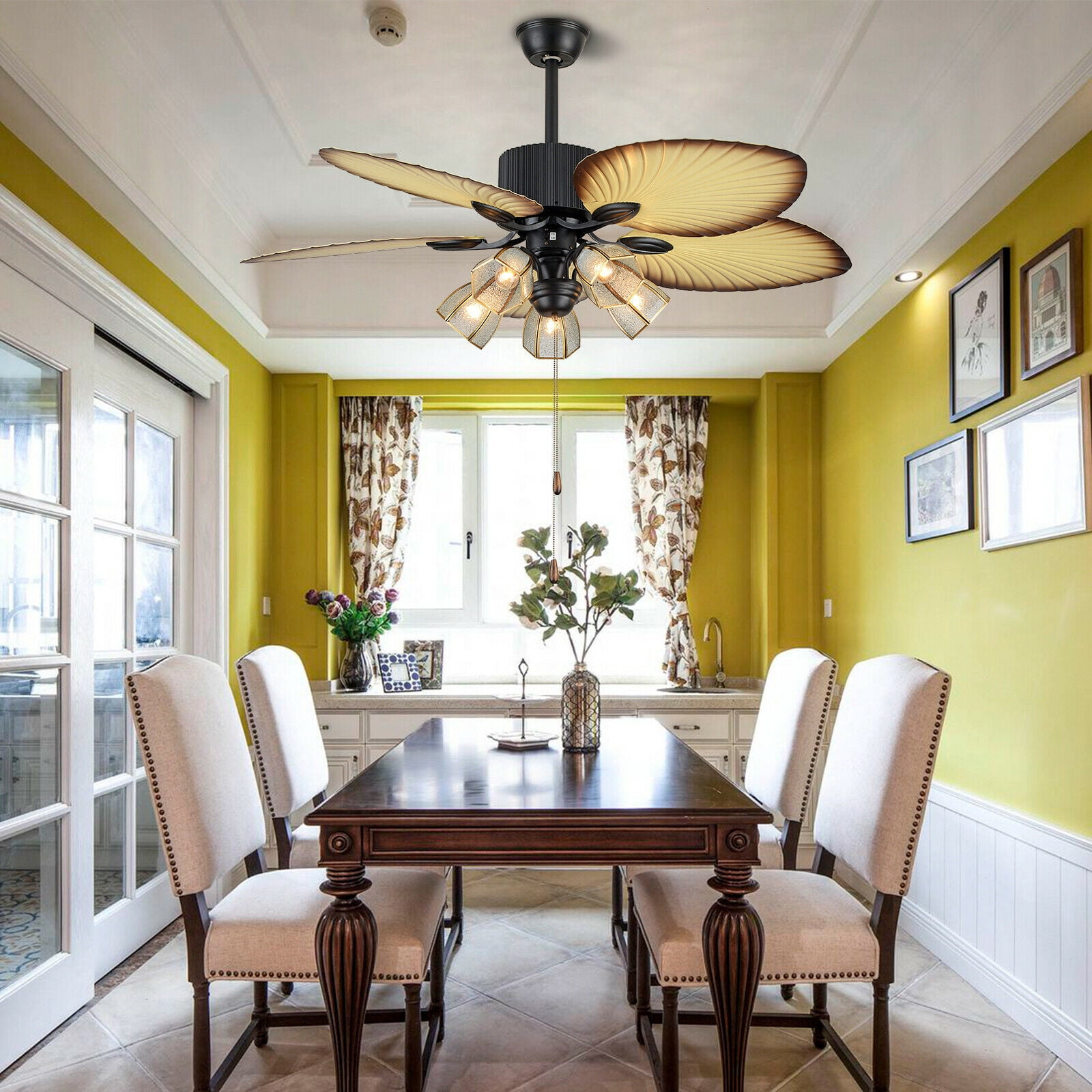 52inch Ceiling Fan with Light Remote Control Reversible 5 Palm Tropical Blades
