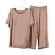 thumbnail image 1 of KIHOUT Conjunto de pijama de dos piezas de verano para mujer, liso, con cuello redondo, manga corta y pantalones capri con cintura elástica, holgado y cómodo, estilo casual, para mujer, 1 of 3