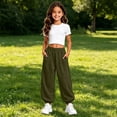 thumbnail image 2 of Kids Girls Baggy Sweatpants Elastic Waist Jogger Pants with Cuffed Ankles Loose Fit Lounge Trousers 4-14Y, 2 of 8