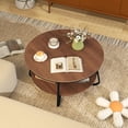 thumbnail image 6 of CRXX 2-Tier Round Coffee Table, 33.5" Wood Coffee Table with Open Storage Shelf & Heavy-Duty Steel Frame, Rustic Circle Coffee Table, Mid-Century Center Table for Living Room, Office, Walnut, 6 of 9