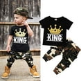 thumbnail image 2 of Qtinghua Infant Toddler Baby Boy Summer Clothes King Letter T-Shirt Crown Short Sleeve Tops+Camouflage Long Pants 2Pcs Outfits Black 12-18 Months, 2 of 10