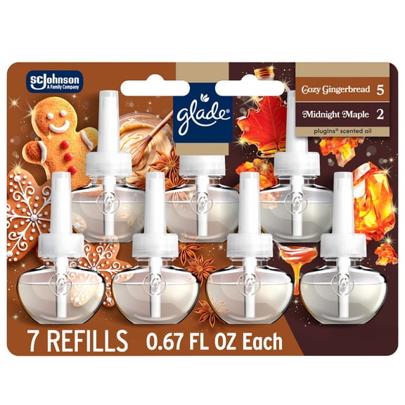 Glade® PlugIns® Refills Air Freshener, Cozy Gingerbread and Midnight Maple, 4.69oz., 7 count
